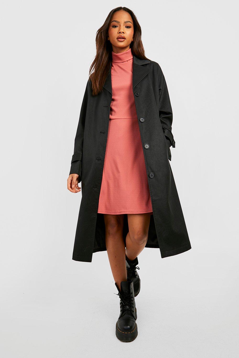 Basic Rib Roll Neck Skater Dress boohoo